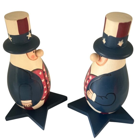 Pair Of Uncle Sam Wooden Americana Folk Art  Figurines Star Base USA Patriotic - Picture 2 of 6